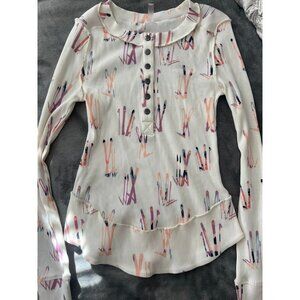 Free People Movement Top Rally Layer Top Ski Printed Ribbed Henley Long Sleeve